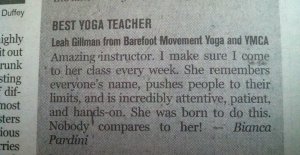 Leah Gillman, Best Yoga Teacher